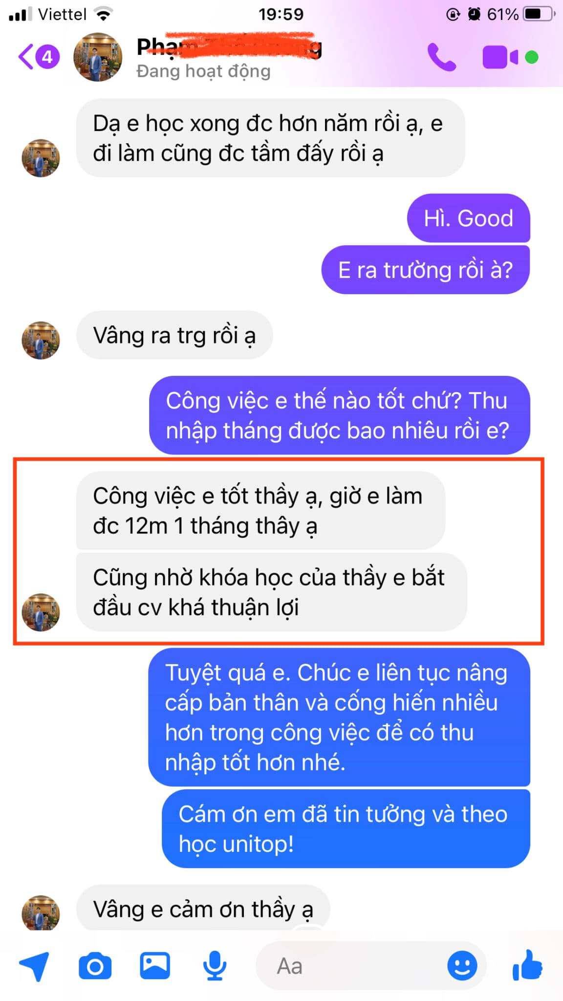 Học viên Phạm - lương 12 triệu
